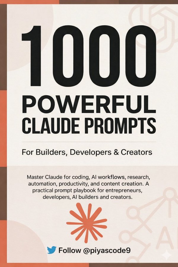mariaislam6451's tweet photo. 1000+ Powerful Claude Prompts 🤯

For builders, developers & creators.

I spent weeks compiling the most practical prompts for:

• Coding & debugging
• AI workflows
• Research & analysis
• Automation
• Content creation
• Productivity systems

These prompts can literally save hours of manual work.

To celebrate finishing this Prompt Book, I’m giving it away to a few people here.

How to get it:

1. Follow me (so I can DM you)
2. Like + Repost
3. Comment “PROMPT”

I’ll randomly send it to a few people. 🚀