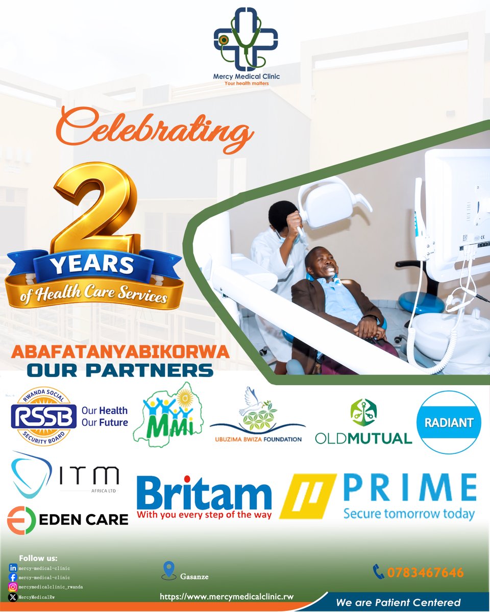MercyMedicalRw's tweet photo. MERCY MEDICAL MEDICAL, Irizihiza Imyaka Ibiri Imaze, Itanga Serivisi z'Ubuvuzi. Mwarakoze Kubana Natwe, Dukomeje Kubaha Ikaze Muri Serivisi zitandukanye. Murisanga. 

hashtag#Your Health Matters
# We are Patient Centered https://t.co/B4naJgrgoD