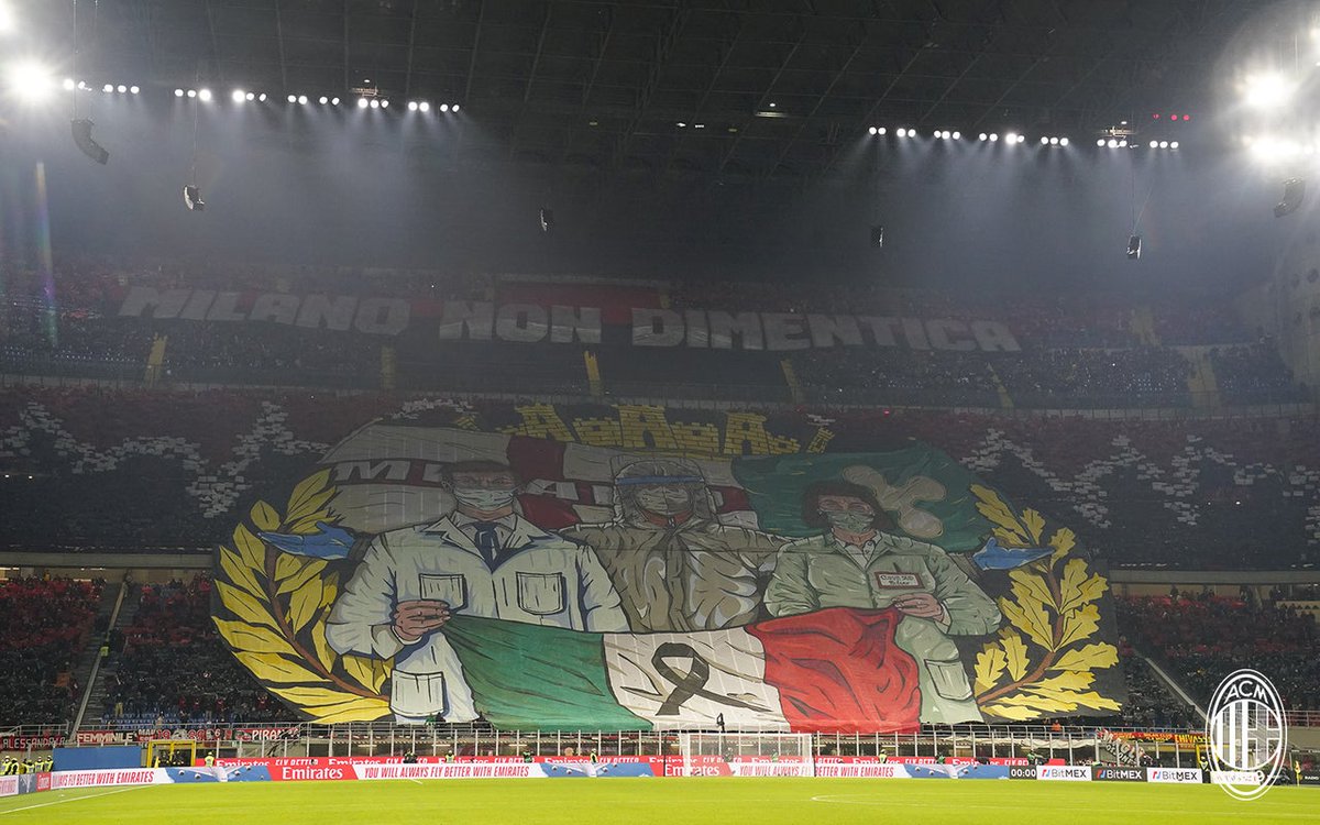 milanobsession's tweet photo. Milan's Curva Sud Made a beautiful 3-part tribute to First Responders and those we lost during COVID-19 in their first Derby coreografia after fans could return to the stadium 🚑 ❤️‍🩹🖤

#DerbyDellaMadonnina #CurvaSudMilano #Coreografia https://t.co/c4l3MoQWgM