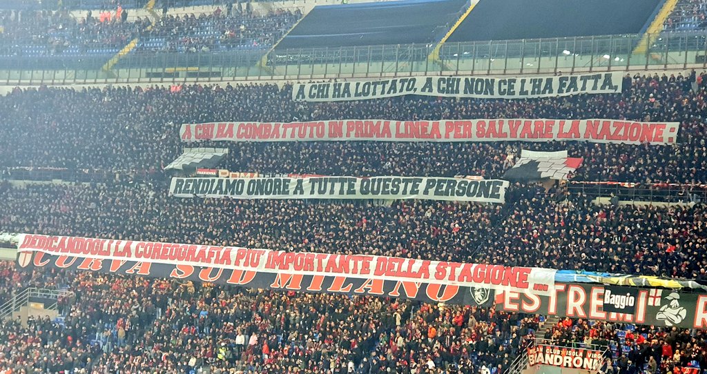 milanobsession's tweet photo. Milan's Curva Sud Made a beautiful 3-part tribute to First Responders and those we lost during COVID-19 in their first Derby coreografia after fans could return to the stadium 🚑 ❤️‍🩹🖤

#DerbyDellaMadonnina #CurvaSudMilano #Coreografia https://t.co/c4l3MoQWgM