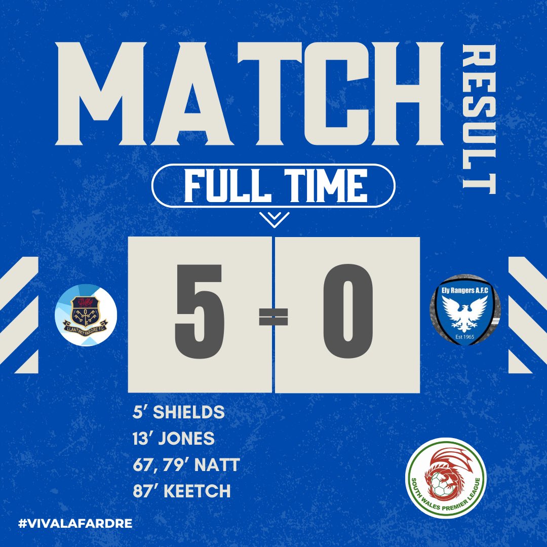 FFardre's tweet photo. Back to back wins for our firsts👏🏼 Another great display from the team with goals from Shields, Jones, Keetch and a brace from Natt🔵

#VivaLaFardre #LlantwitFardreFC https://t.co/2TpTswdJt5