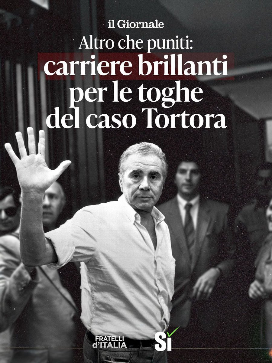 FratellidItalia's tweet image. Il caso Tortora lo ricorda bene: chi paga davvero quando la giustizia commette errori fino a distruggere la vita di innocenti?

Troppo spesso i giudici che sbagliano non pagano, fanno persino carriera. Il referendum sulla giustizia serve proprio a questo: restituire