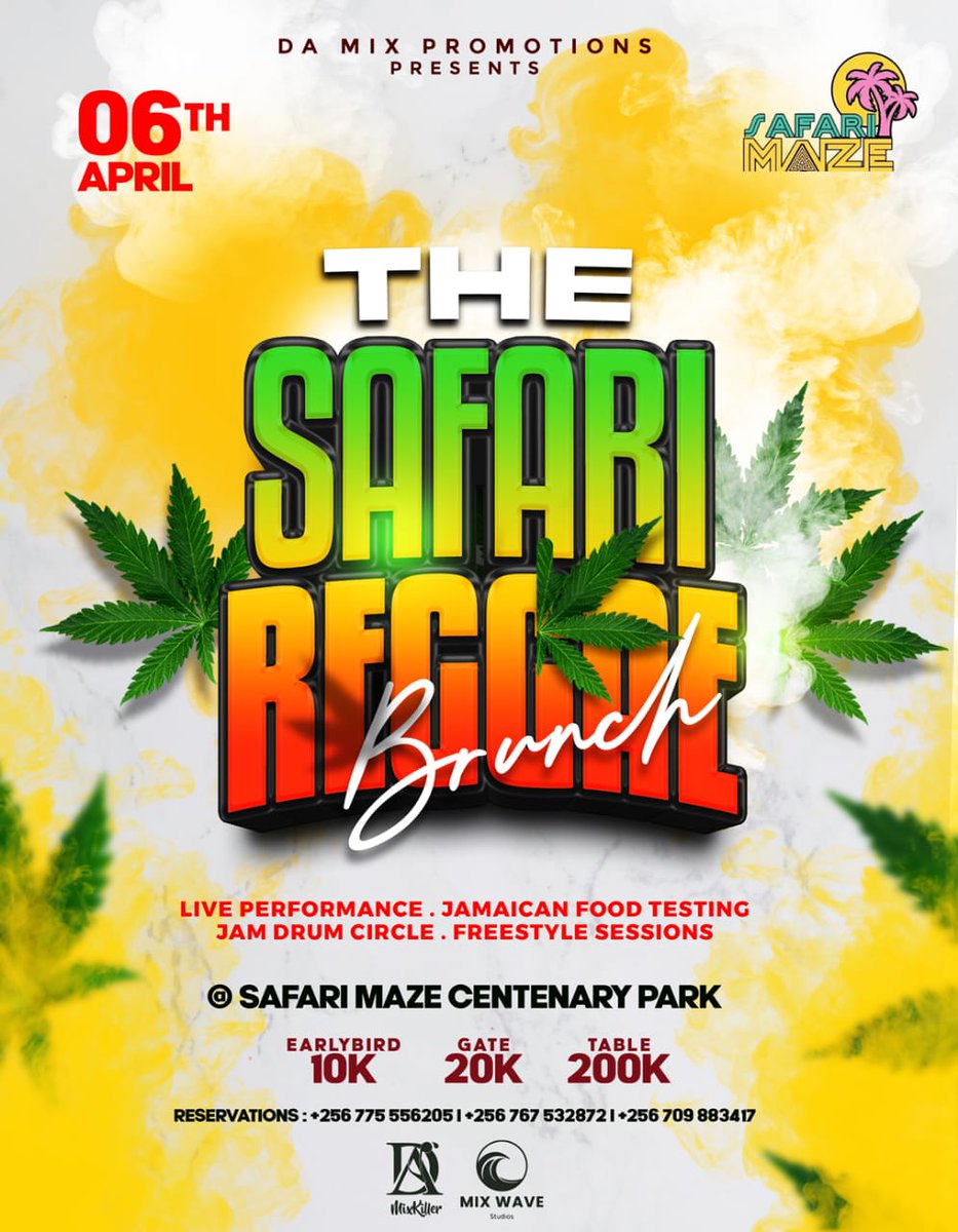 JAM_DRUM_CIRCLE's tweet photo. The biggest reggae celebrations in 256 kampala it's back on 6th April at @SafariMaze  
We are celebrating reggae music to the fullest come one come all, calling all the rastafarians all over east Africa it's THE SAFARI REGGAE BRUNCH ✌️ 🔥 https://t.co/QIKsJvWAab