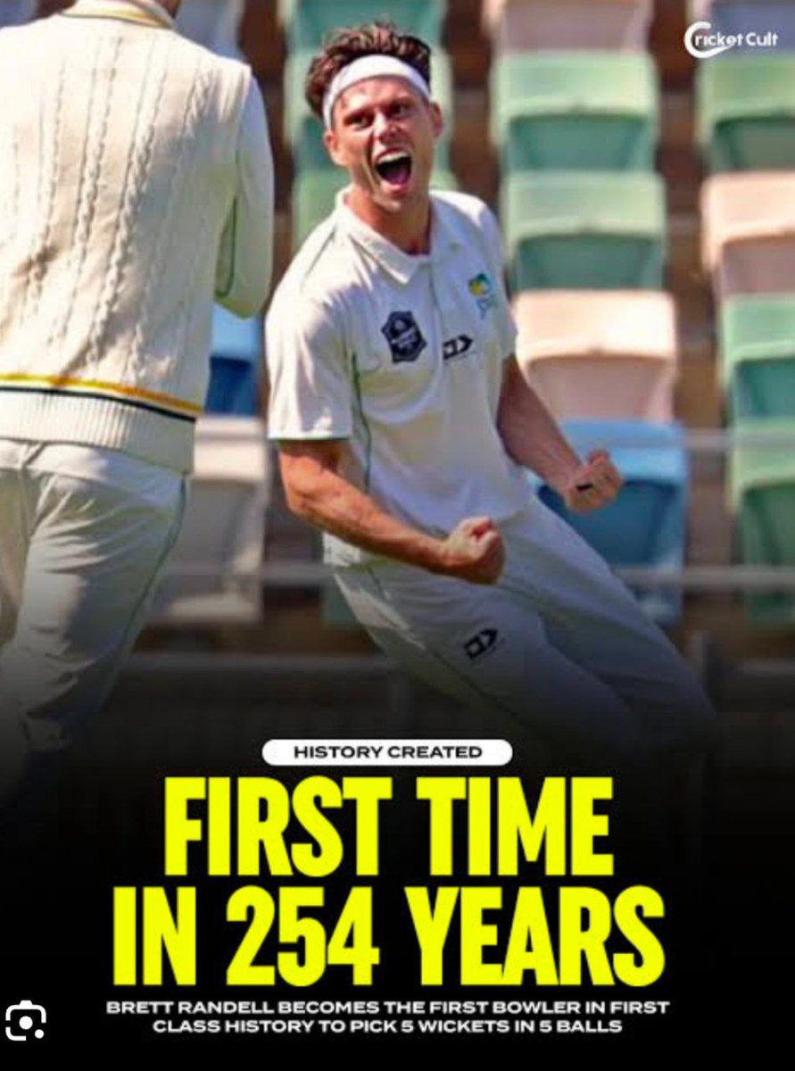Brett Randell becomes the first bowler in First Class history to pick 5 wickets in 5 balls.
#Brettrandell
