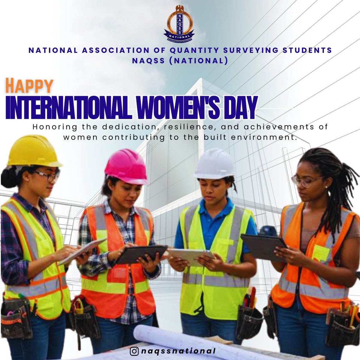 NaqssNational's tweet photo. Celebrating the women building the future of construction and advancing the Quantity Surveying profession.
Happy International Women’s Day. 👷‍♀️
#InternationalWomensDay #WomenInConstruction #WomenInQS #BuiltEnvironment https://t.co/0L3D99cufo