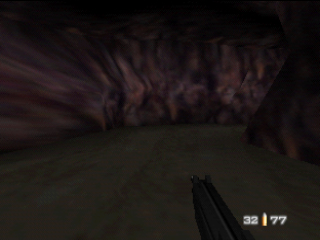 Two prerelease shots of Caverns showing the room after the giant spiral. They show beta glass, extra consoles, and a lighter floor texture. A gallery of prerelease screenshots is on the way.