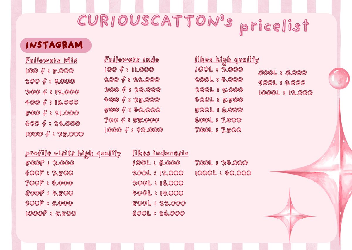 curiouscatton's tweet photo. ready followers, likes, views, save, share, profile visits untuk instagram dan tiktok. langsung proses, get bonus juga loh tanpa minimal pembelian😻🫶🏻 

untuk testi bisa cek pin atau bio yap ^______^ fast respon di wabiz kalau dm jangan lupa mt ya.

#zonaba #zonauang https://t.co/h3PSW7Hyqk