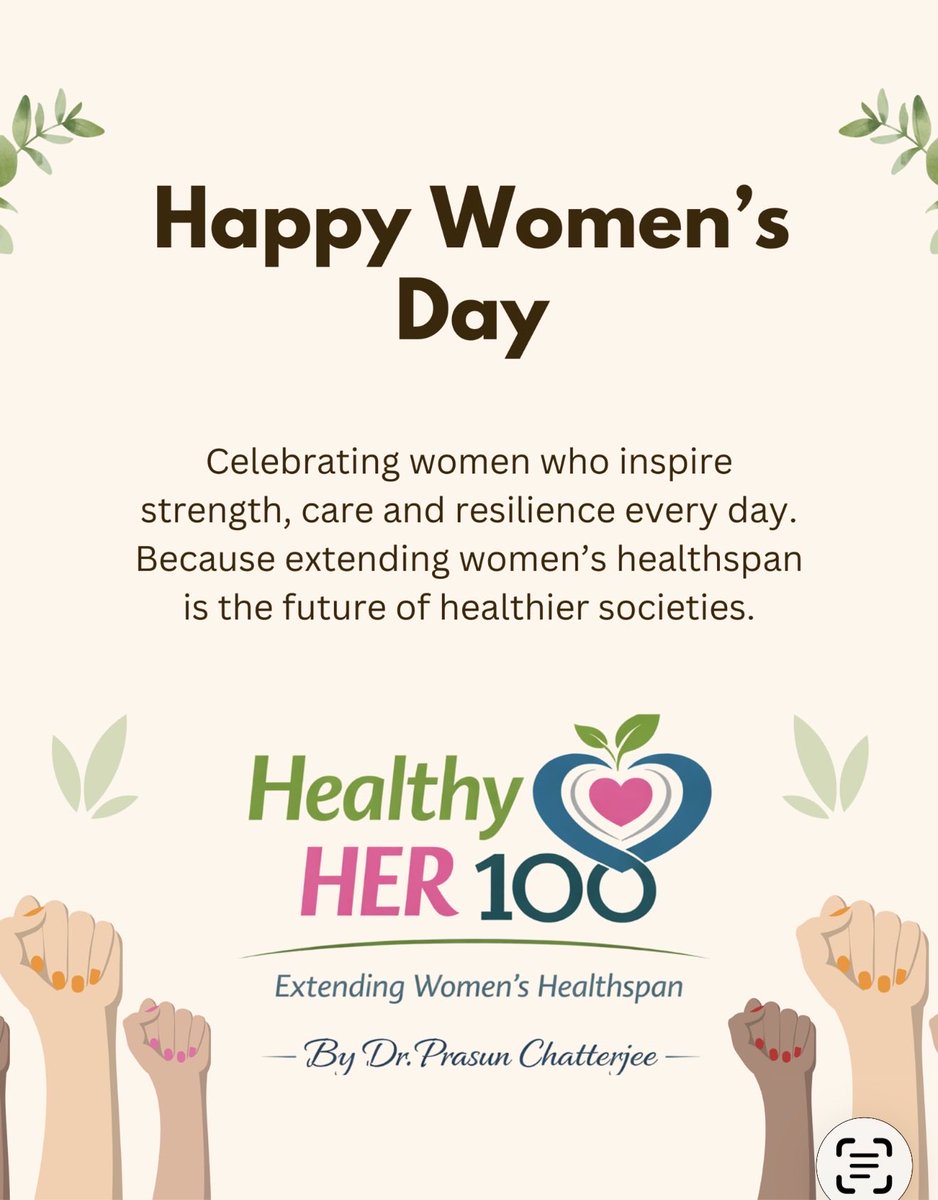 PrasunGeriatric's tweet photo. On International Women’s Day, we celebrate the strength and resilience of women who care for everyone — yet often neglect their own health.

It’s time to focus on women’s healthspan, not just lifespan.

Through Healthy HER 100, we aim to support stronger muscles, sharper memory, better metabolic health, and healthier ageing for women.
Healthy women build healthier families and societies.

#HealthyHER100 #WomensHealth #HealthyAgeing #Longevity #InternationalWomensDay