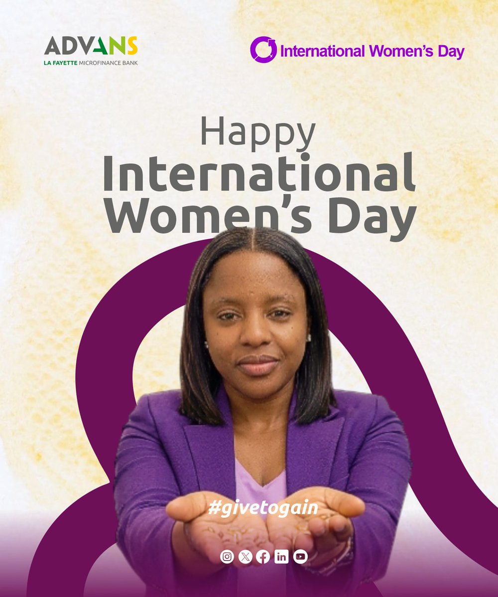 AdvansNigeria's tweet photo. From all of us at Advans lafayette micro finance bank ,We say Happy International Women's Day.

#GiveToGain #Iwd2026 #Advansnigeria #Growingtogether https://t.co/95UdKYiskG