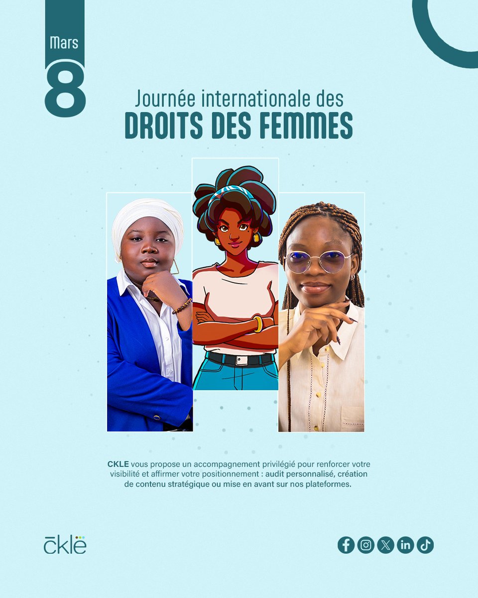 C’est la #JournéeInternationale des Droits des Femmes.
Et pour vous célébrer, nous vous faisons une #offrespéciale afin de mettre en lumière votre entreprise. À cette occasion, #CKLE vous propose un accompagnement privilégié. 

Contactez-nous vite pour profiter de l'offre. 
#JIF