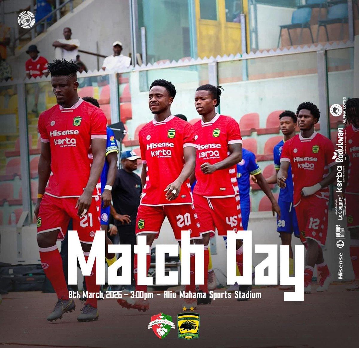 It’s a match day at the Tamale Sports Stadium 🏟️.
Karela United hosts Asante Kotoko today in the GPL  week 25. 
Best of wishes to the team and technical staff!
Go Fabulous!🔴⚪️🔴😍👋🏼

#AsanteKotoko
#GPL
#kotokoultras