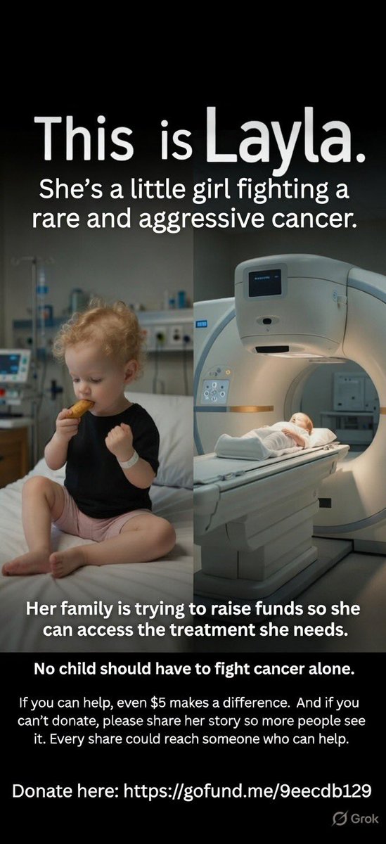 Kracken_aspects's tweet photo. Australia, read this and tell me something isn’t broken.

Two-year-old Layla Davis is fighting a rare and aggressive cancer called Alveolar Rhabdomyosarcoma.

At just two years old she has already endured:

• 17 rounds of chemotherapy
• 18 rounds of radiation

Her doctors recommended Proton Beam Therapy — an advanced treatment used for children overseas that targets tumours while protecting healthy tissue.

Because access in Australia is limited, her family applied for government support to travel for the treatment.

The request was denied.

Why?

Because under government criteria, Layla’s prognosis was not considered strong enough.

Let that sink in.

A two-year-old child battling cancer was effectively told she isn’t a good enough bet for the system to invest in.

Her doctors still believe the treatment could help her.

But instead of help, her family is now forced to beg the public to raise the money themselves.

This is what “universal healthcare” looks like when a rare disease doesn’t fit inside the right box.

A toddler fighting cancer should never have to rely on fundraisers, luck, and viral posts just to access treatment doctors believe could save her life.

Corporate Australia — where are you?

You make billions in this country every year.

Step up.

@Qantas
@Woolworths
@Coles
@Telstra
@CommBank
@Westpac
@ANZ_AU
@BHP
@RioTinto
@Fortescue

If even a few major companies stepped in, this child’s treatment could be funded tomorrow.

The real question is:

How many Australians are comfortable watching a two-year-old fight cancer while the system debates whether she’s worth the cost?

Australia — do better.

Her family is trying to raise funds so she can access the treatment she needs.

No child should have to fight cancer alone.

If you can help, even $5 makes a difference.  
And if you can’t donate, please share her story so more people see it.

Every share could reach someone who can help.

Donate here:  
https://t.co/HQeHI0GPhU