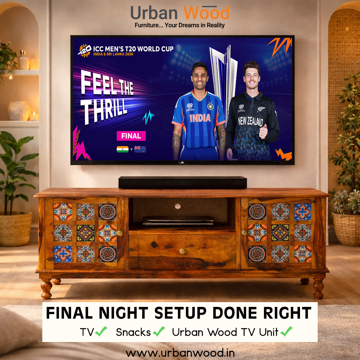 UrbanWoodin's tweet image. Final night checklist 

TV 
Snacks 
Urban Wood TV Unit 
Game on.

#CricketFinal #UrbanWood #TVUnit #HomeDecor #MatchNight