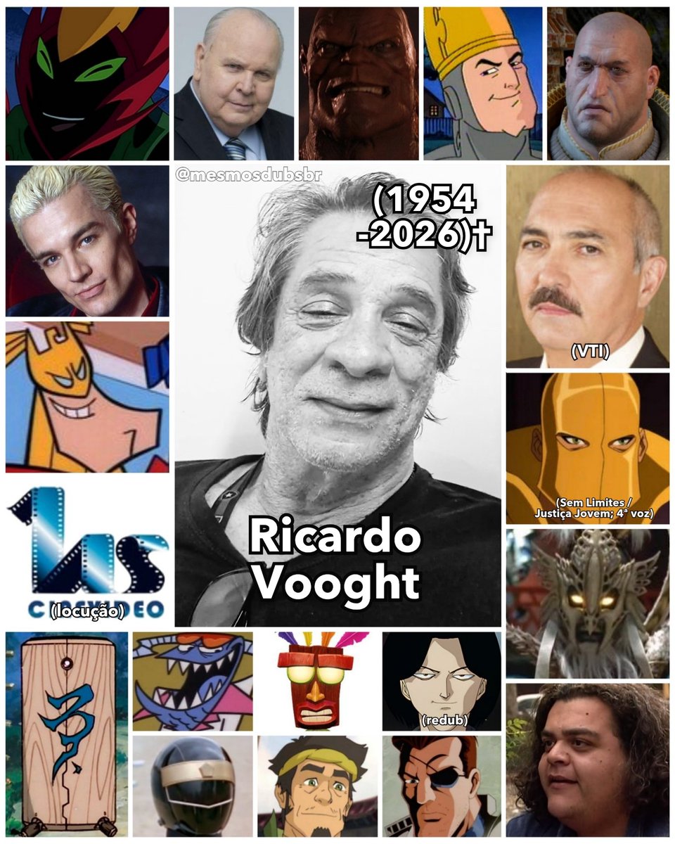 mesmosdubsbr's tweet image. Infelizmente ontem o mundo da dublagem brasileira perdeu Ricardo Vooght, não só um excelente dublador que deu voz ao Fogo Fátuo em Ben 10 e Spike em Buffy, como também foi por muitos anos o inconfundível locutor da Cinevideo! Vá em paz, lenda! 🖤🕊