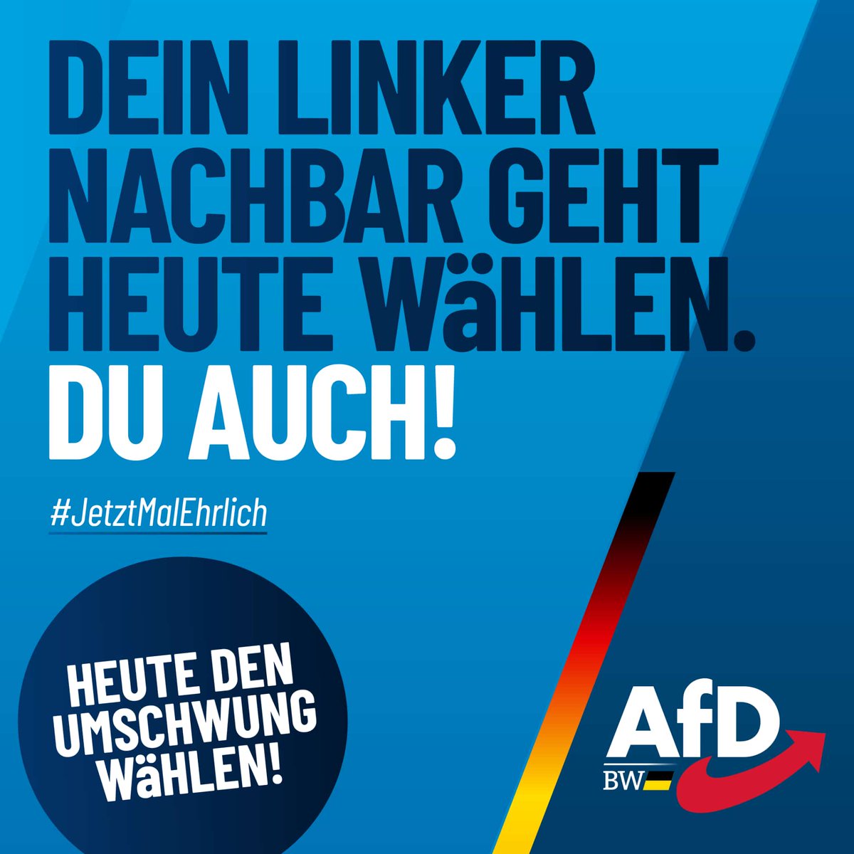 PatrickAndreasB's tweet photo. Geh wählen! Heute ist unser Tag! Beide Stimmen AfD!
Heute zeigen wir Ihnen, dass wir nicht vergessen haben, was sie alles die letzten 10 Jahre hätten umsetzen können!
#AfD #Sinsheim #Neckargemünd #Eberbach #Landtagswahl2026 https://t.co/qUcf5791uC