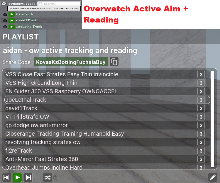 psevpsevpsev's tweet photo. Overwatch Active Aiming + Reading playlist, including 3 new scenarios I created. (JoeLethalTrack, david1Track, and fl2reTrack)
Code: KovaaKsBottingFuchsiaBuy
you might need to refresh workshop, press the button on  the top left of 'Online Scenarios'.
how to play below ↓ https://t.co/eph7Ri9bMU
