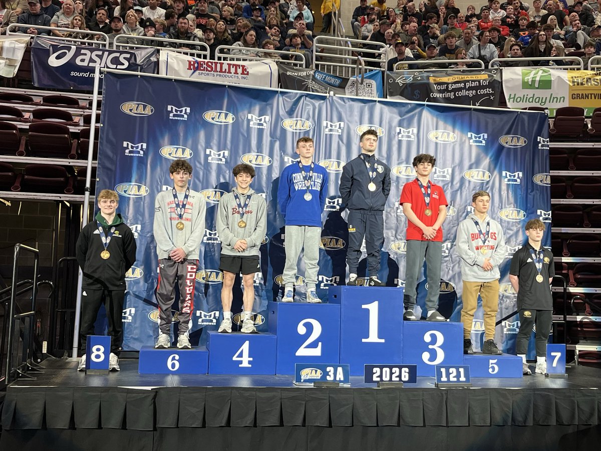 _EHSAthletics's tweet photo. Taking their stand on the podium at the AAA PIAA state wrestling meet…tremendous season for these young men, Teagan taking 8th and Emilio placing runner-up @EHS_Hornets @EastPennSD https://t.co/S1EtAffvJE