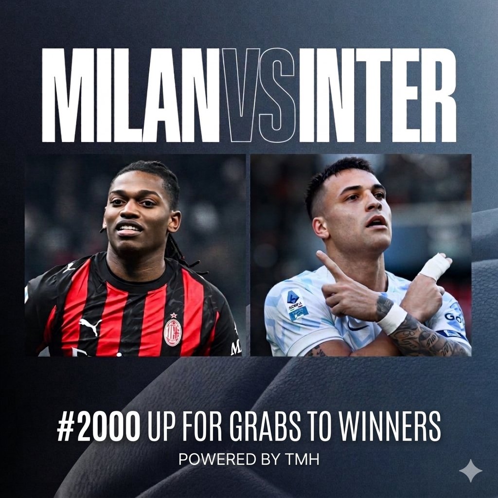 Iyanu_media's tweet photo. 🚨PREDICT &amp; WIN 💰🔥
AC MILAN 🆚 INTER

Predict the correct scoreline win #2, 000 each💸 

How to qualify 👇 
1️⃣ Follow us 
2️⃣ Like and Repost 
3️⃣ Repost our pinned post 
4️⃣ Drop your prediction

First corect and random prediction will be announced tonight 🔥🔥 https://t.co/2x616fvAK0