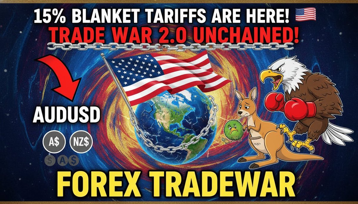 forexwebstore's tweet photo. 15% blanket tariffs are here! 🇺🇸 Trade-linked currencies like AUD and NZD are under fire after the latest US policy pivot. The trade war 2.0 volatility is officially unchained. ⛓️

#Forex #TradeWar #AUDUSD https://t.co/Qz1J0gc93G