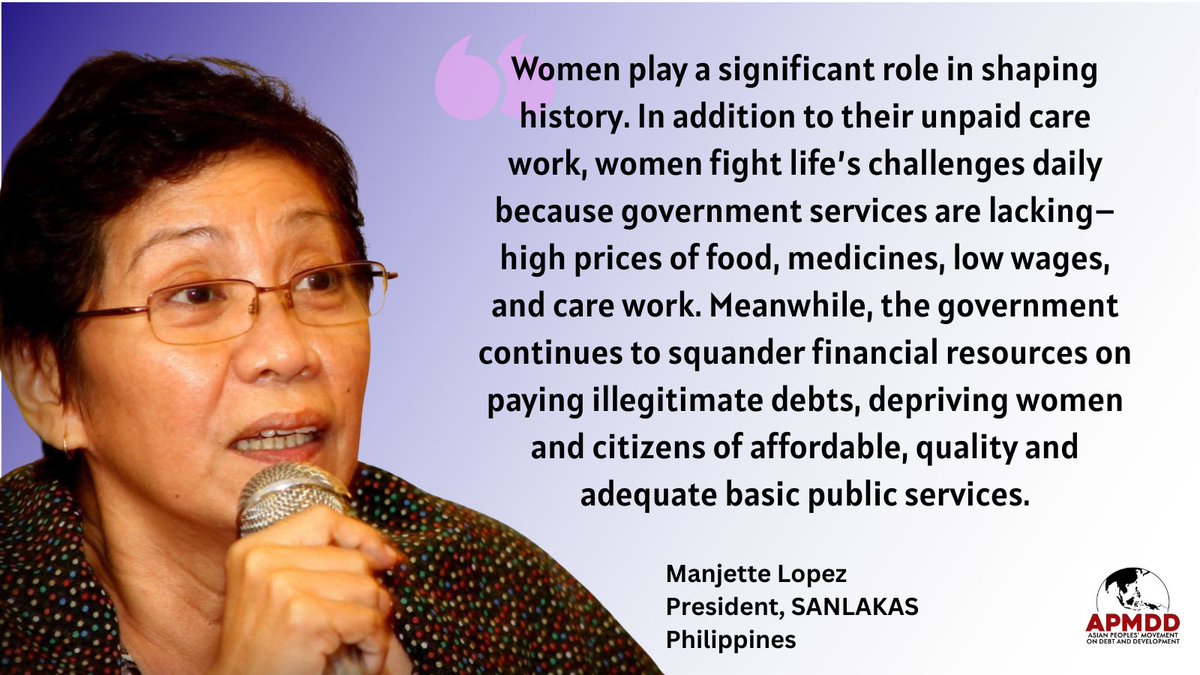 AsianPeoplesMvt's tweet photo. Asian women bear heavy burdens of debt repayments, austerity, and shrinking public services. Filipino women join the call on International Women’s Day for debt and gender justice. #CancelTheDebt for women's rights!

#InternationalWomensDay
#DebtJusticeIsGenderJustice https://t.co/0hb3mM7eUq