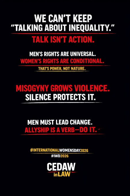 annfenner1's tweet image. .@elliereeves
*We can’t keep talking about inequality
Talk isn’t action
*Men’s rights are universal 
Women’s rights are conditional
That’s power not nature
*Misogyny grows violence 
Silence protects it
*Men must lead change 
Allyship is a verb-Do it
🟥#50sWomen #Mediation #IWD