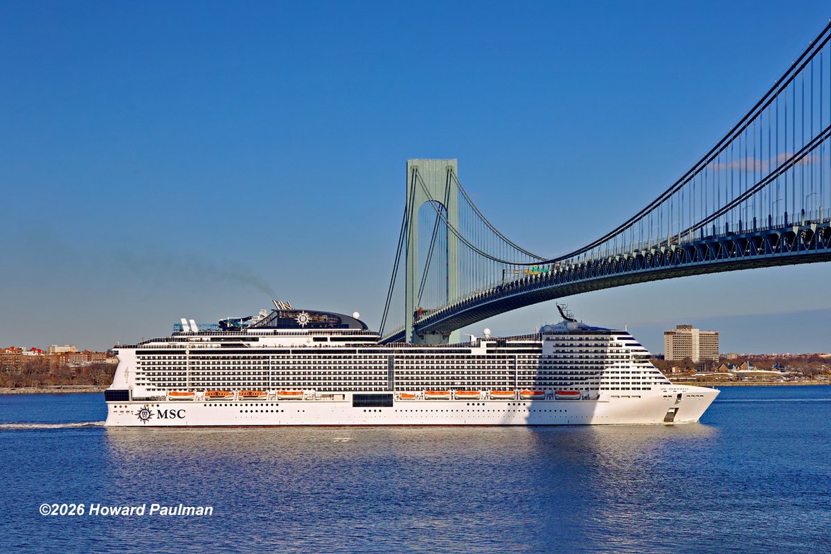 MSC Meraviglia returned to the Brooklyn Cruise Terminal in New York City today.  She sails on a 7 day  #cruise to Port Canaveral, FL and Nassau in the Bahamas after 3 pm.  Here are images from her departure on 1 March 2026.