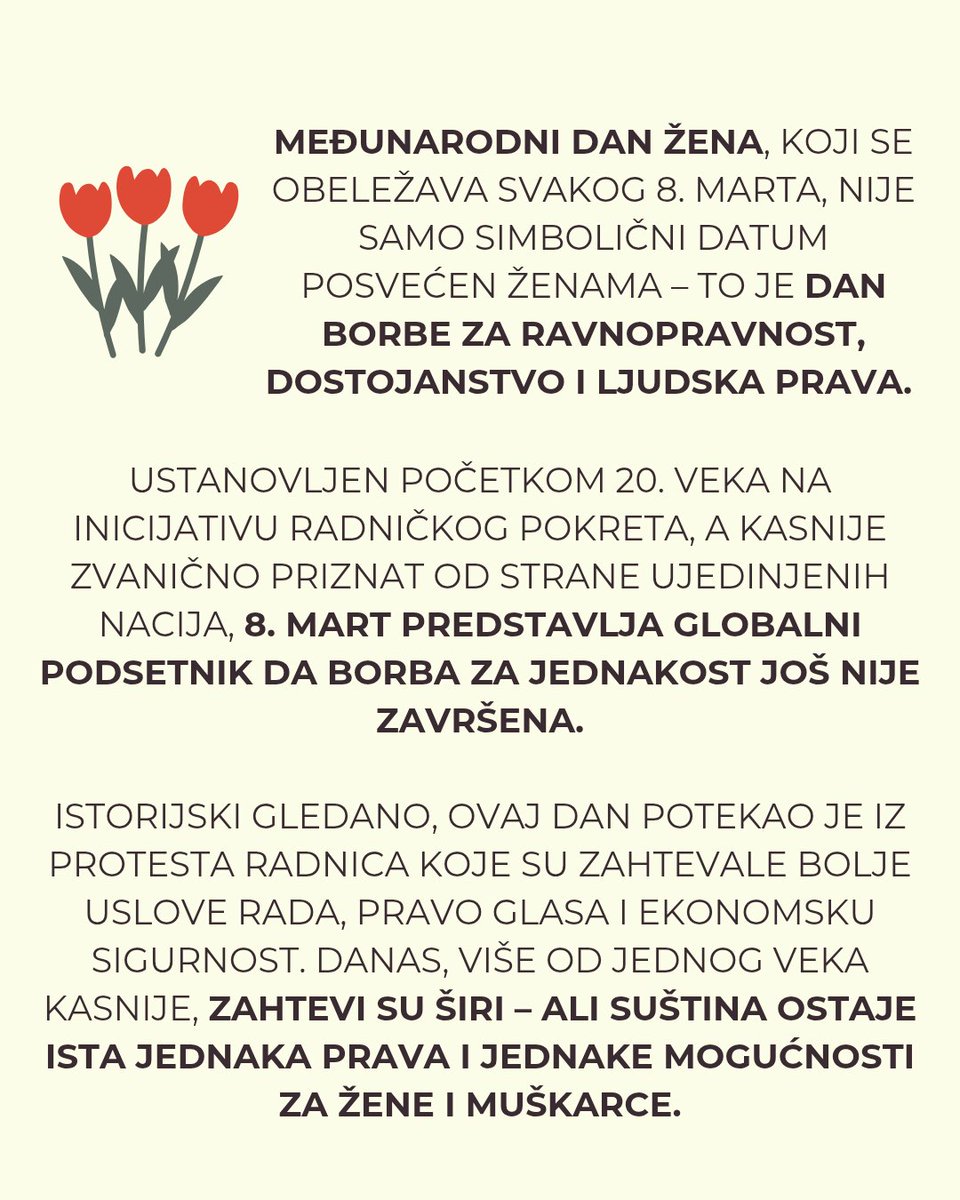 GradjanskiCenSr's tweet photo. Rights. Justice. Action. For ALL Women and Girls.
#IWD2026
🌍 March 8 – International Women’s Day
Despite progress, equality is still not a reality.
#Women worldwide have only 64% of the legal rights that men have, and at the current pace it will take 286 years to close this gap. https://t.co/e47FSL0pjI