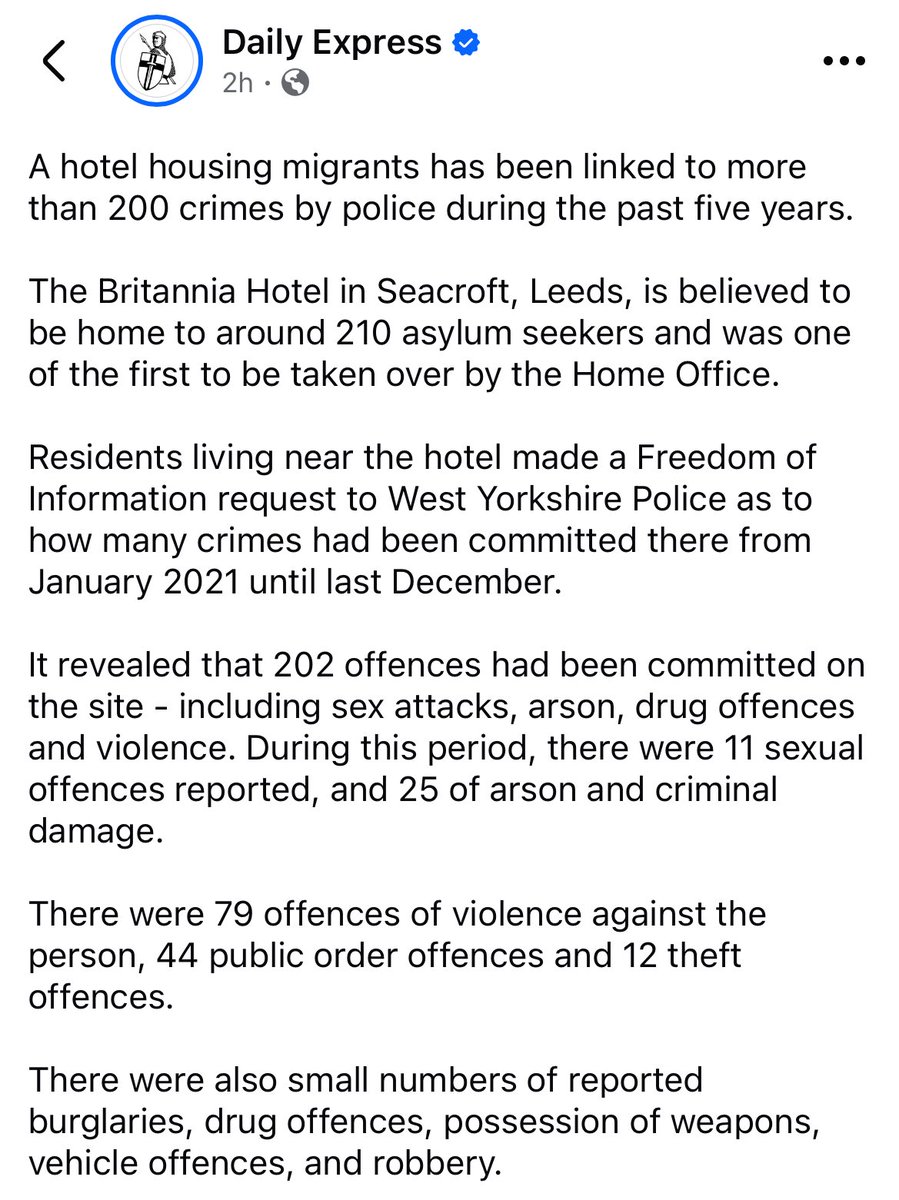 LeilaniDowding's tweet photo. This is insane over 200 crimes from ONE hotel that houses illegal immigrants!!  Oh wait sorry. “Asylum seekers”. 

What about the other 100s of hotels around the country 

https://t.co/WrokGMuo2H https://t.co/dg3GvZhLpl
