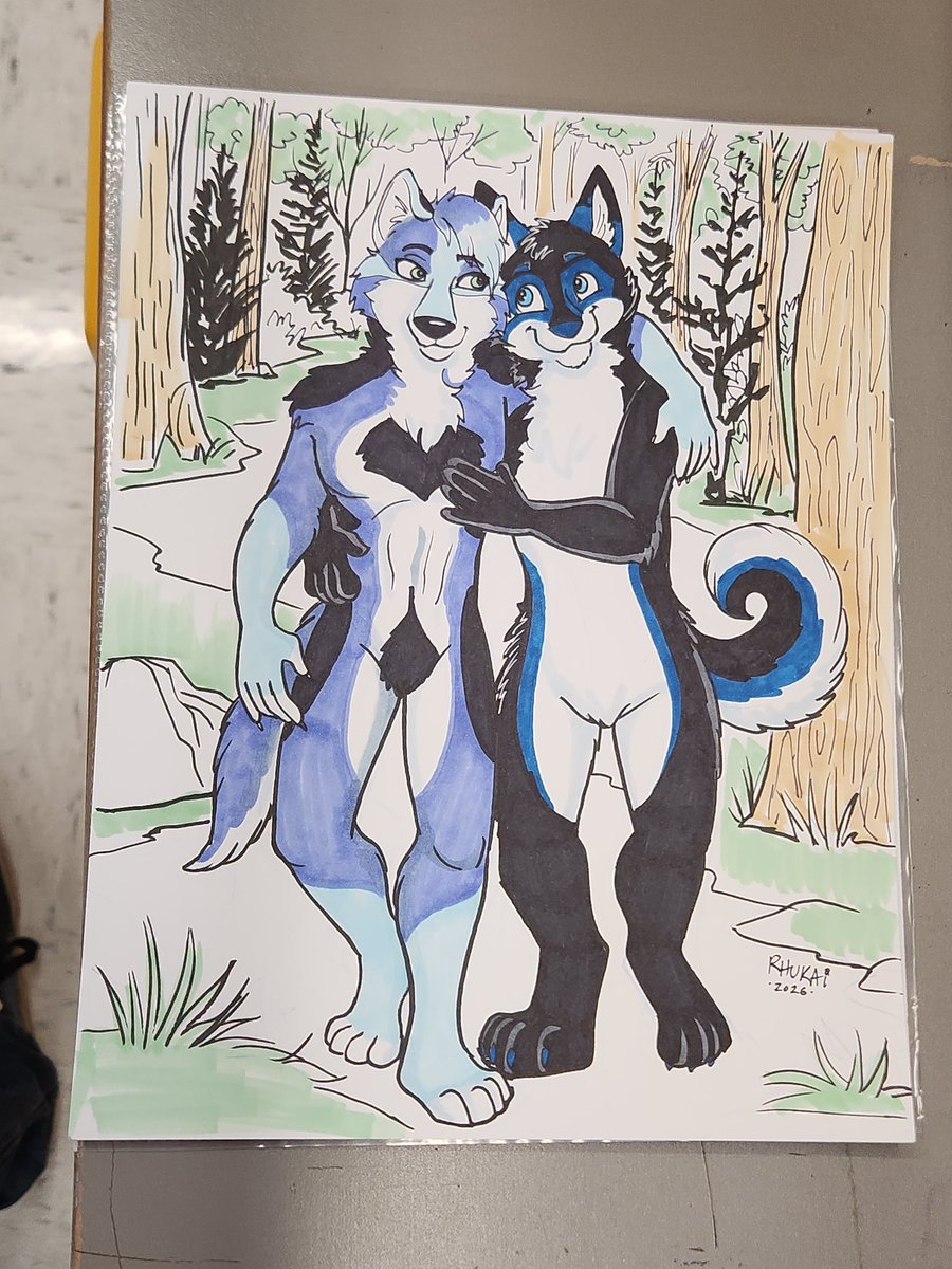 AuroraWusky69's tweet photo. My partner and I commissioned a really nice piece during our convention together I really like it I can't wait to frame it when I get home ❤️🐎💙🐕 #furryart #artwork #wusky #seawolf https://t.co/Y9c5bKqypw