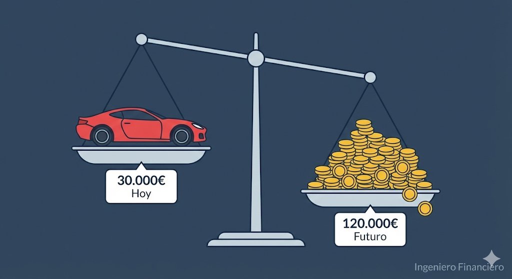 Un coche de 30k te cuesta 120k de tu jubilación (si hubieras invertido ese dinero). 

Aprende a calcular el Coste de Oportunidad antes de pasar la tarjeta. 💳💸