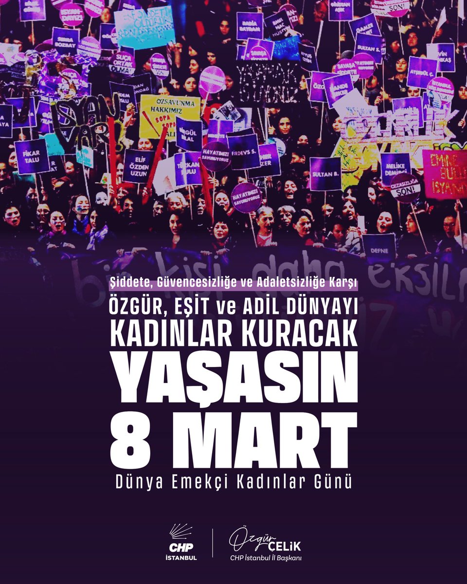 8 Mart Dünya Emekçi Kadınlar günü kutlu olsun. 

Kadınların güvende olduğu, adalete eriştiği, emeğinin değerini aldığı, refaha ulaştığı Türkiye'yi birlikte kuracağız!

Kadınlar kazanacak!