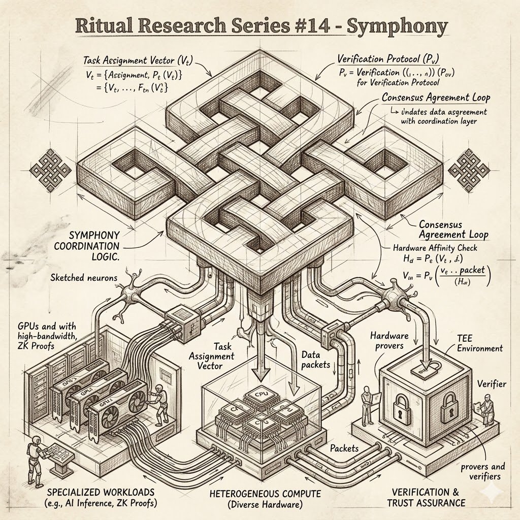 Ritual Research Series #14: Symphony: Coordinating the Compute Network
<a href="/ritualnet/">Ritual</a>  <a href="/ritualfnd/">Ritual Foundation</a>  <a href="/ritualnet_korea/">Ritual_korea</a>  <a href="/joshsimenhoff/">Josh (❖,❖)</a> 

Markets price computation. However, pricing alone is not enough.

Once workloads meet supply, the network still needs to answer a harder question. Who