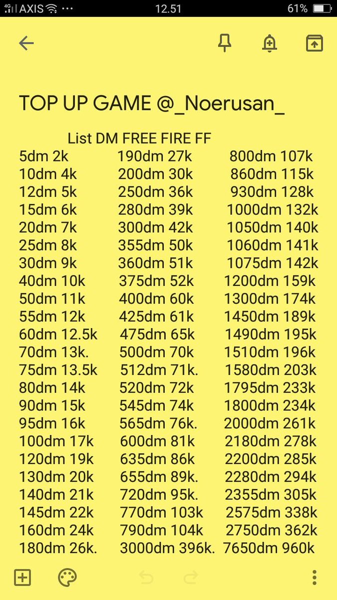_Noerusan_'s tweet photo. Dm ml dan dm ff nya guis #zonauang #zonajajan #topup #dmml #dmff https://t.co/zDS2ohhcrE