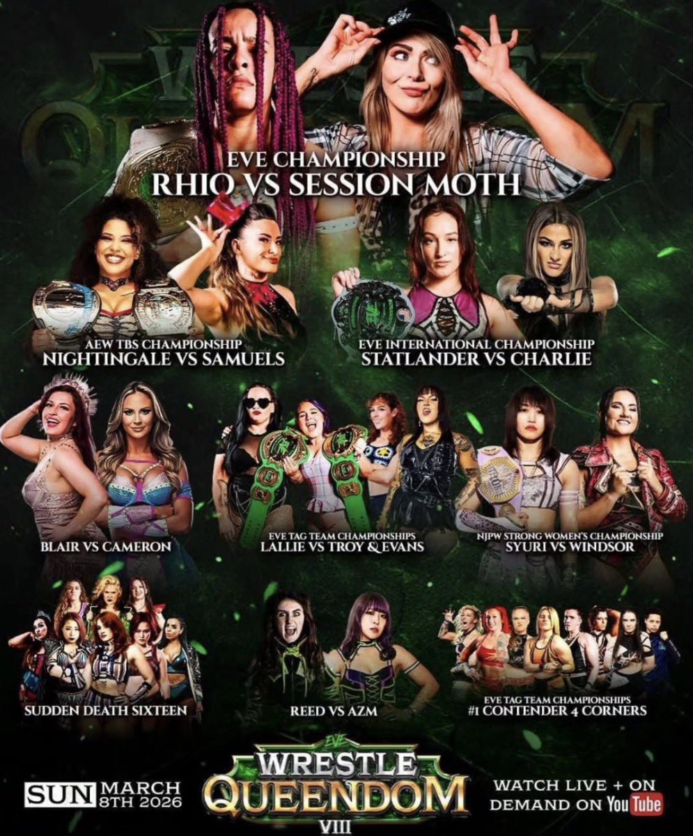 mothfromdaflats's tweet photo. Today isn't just about all these women, it's about every single woman that ever stepped into an @ProWrestlingEVE ring and made this possible. FOR THE WOMEN 🍻🍏 #InternationalWomensDay2026 
#WrestleQueendom https://t.co/PFawuPotQw