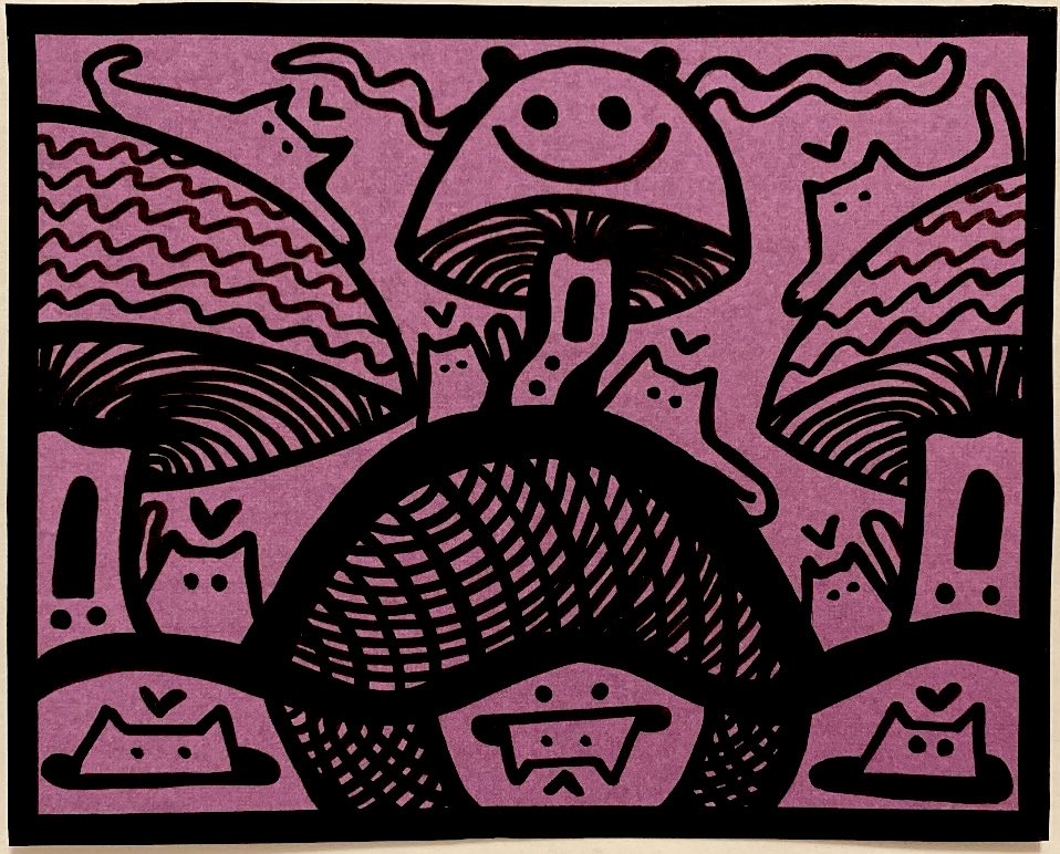 Everyday automatic #811

3/7/2026

“Walnut Meowshrooms”

oil paint sharpie; handcut cardstock