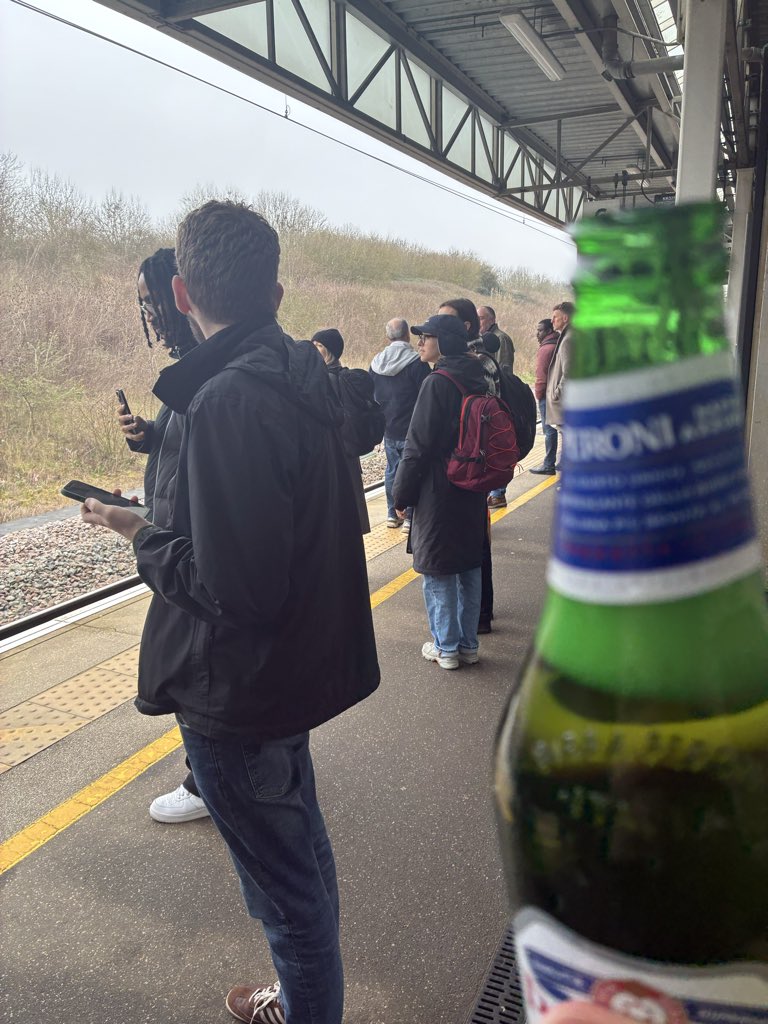 RobSinclair96's tweet photo. Away at the bottom of league one, shite pitch, and now everyone kicked off my train as it’s been cancelled. Somethings cooking lads… #SAFC https://t.co/D4AM1RJvvY