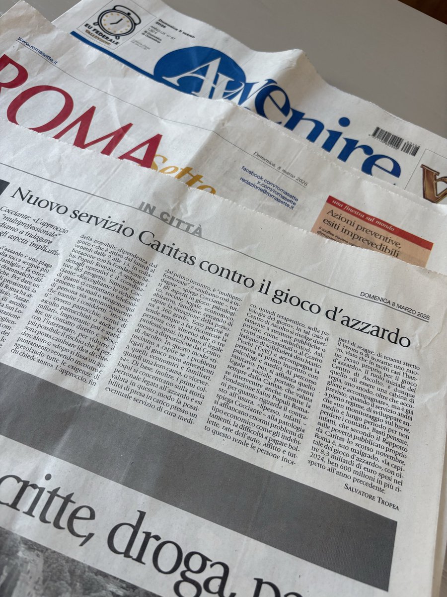 tropea92's tweet photo. Oggi sul cartaceo di @RomaSette (inserto di @Avvenire_Nei ) vi racconto il nuovo servizio @iamCARITAS @CaritasRoma contro il gioco d’azzardo. https://t.co/0dxzdLhuIb