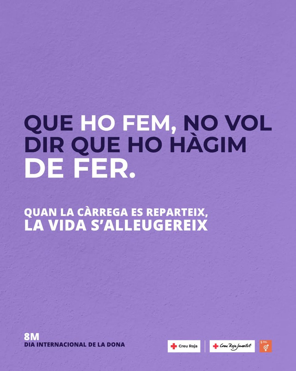 CreuRojaSFG's tweet photo. Primer la motxilla, després la bossa i més tard tota la resta. Des de petites aprenem a carregar-ho tot i no és casualitat, és educació, és l'estructura que sosté la nostra societat. 
Que ho fem, no vol dir que ho hàgim de fer.
#8M #cargamental #DiaInternacionaldeldona https://t.co/T7FEaSs4jG