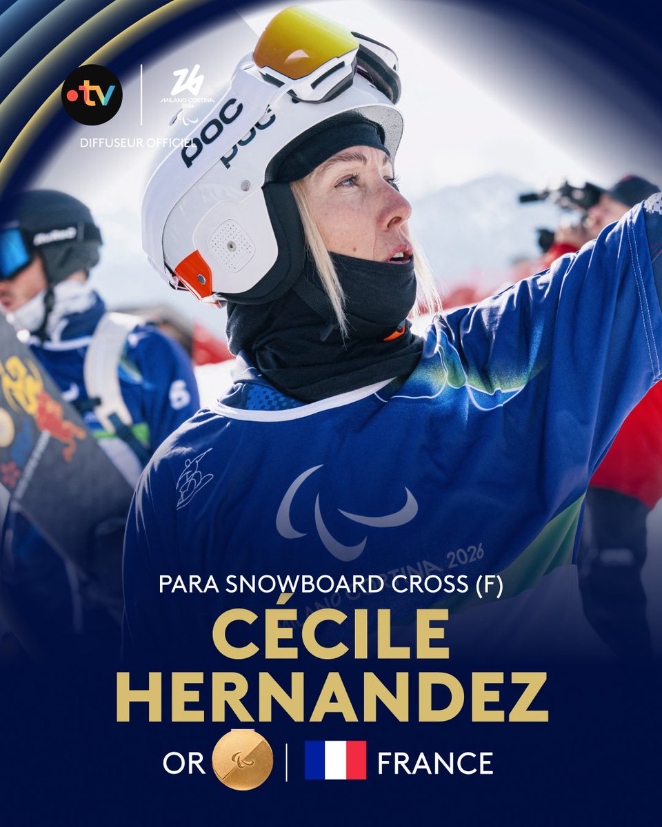 ❄️ #MilanoCortina2026 | 🥇CÉCILE HERNANDEZ CHAMPIONNE PARALYMPIQUE DE SNOWBOARD CROSS !

🇫🇷 À 51 ans, la porte-drapeau offre à la délégation française sa première médaille d'or sur l'épreuve du snowboard cross ! MAGNIFIQUE !
