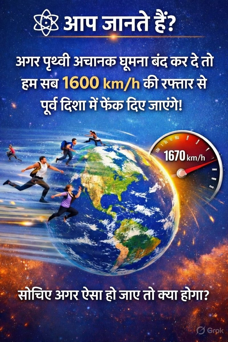 AmitModanwal10's tweet image. एक सवाल सोचिए… 🌍
अगर पृथ्वी की rotation आधी हो जाए तो
दिन-रात कितने घंटे के होंगे?
और क्या तब मौसम, हवाएँ और समुद्री धाराएँ भी बदल जाएँगी?
अपना जवाब बताइए…
देखते हैं कितने लोगों को सही Physics पता है। 👇
#Physics #ScienceFacts #InterScience