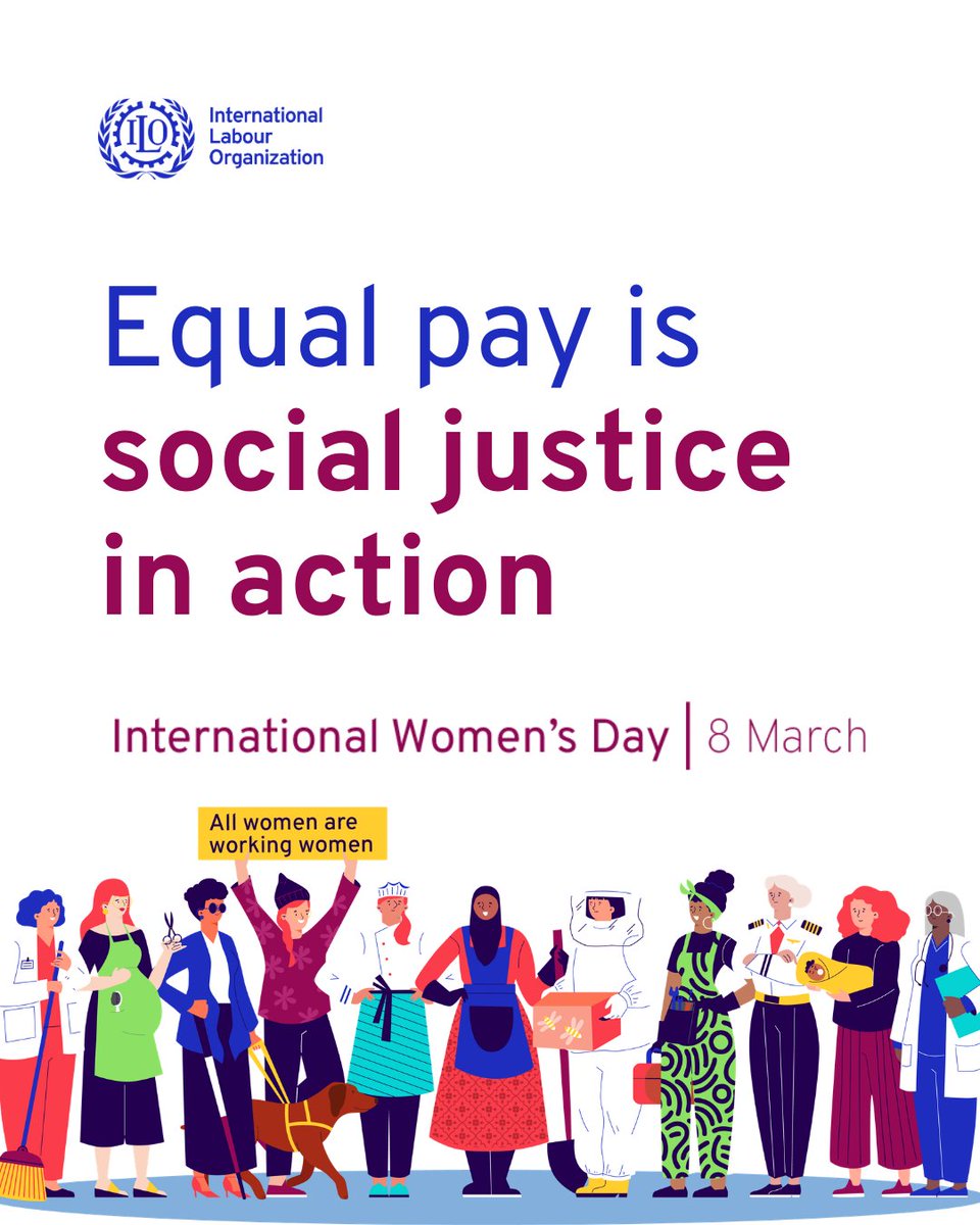 ILOCaribbean's tweet image. 𝗛𝗮𝗽𝗽𝘆 𝗜𝗻𝘁𝗲𝗿𝗻𝗮𝘁𝗶𝗼𝗻𝗮𝗹 𝗪𝗼𝗺𝗲𝗻'𝘀 𝗗𝗮𝘆
#EqualPay isn't a "women's issue." It's everyone's issue. On #IWD2026, the @ILO says it plainly: Equal pay is social justice in action. All women are working women. Pay them equally. 
@LabourGovTT @UN_TandT @CaribbeanUN