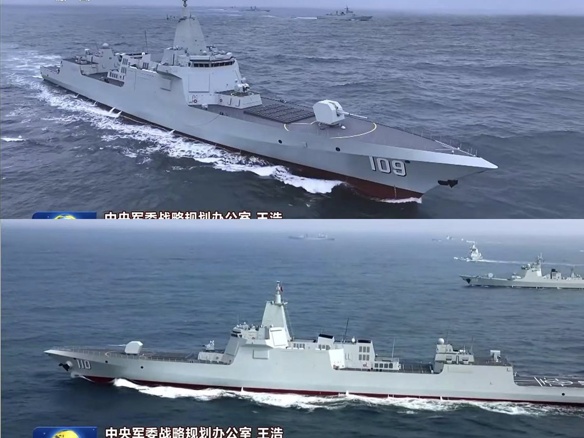 Hurin92's tweet photo. Two more Type 055 DDGs got commissioned 

A total of 10 now, four more are at various stages of trials so 2026 may even end with 12 in service if not more https://t.co/L4d5S8Rh7g