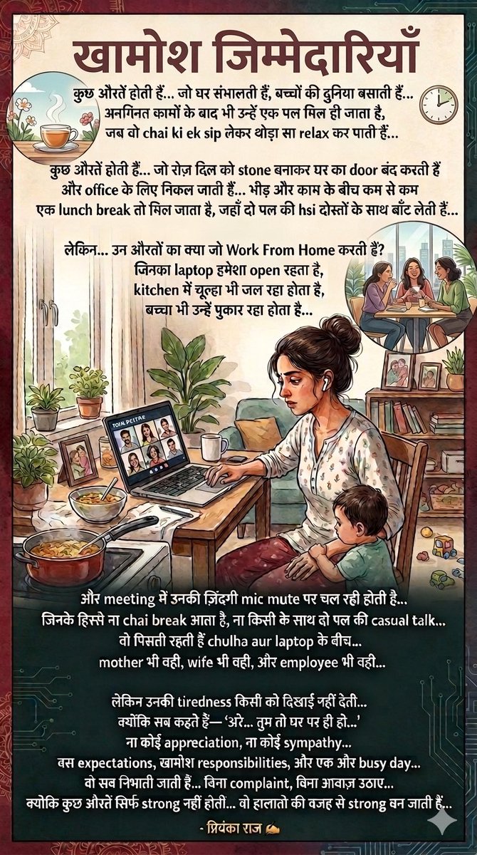 Priyanka09Raj's tweet photo. Dedicated to remotely working mom. #WomensDay #WomensDay2026 #workingmom #WorkFromHome #IT_PROFESSIONAL @HarbirSinghSuri @aajtak @p https://t.co/5HDZNjWzMg