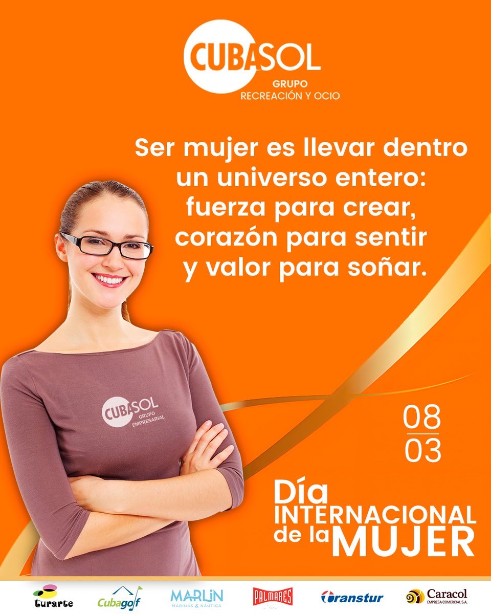 La mujer es inspiración, guía y personificación del amor más puro. 
Felicidades a todas las #mujeres en especial las de #Cubasol y sus empresas. Su ejemplo nos acompaña cada día y ayuda a crecer. 
Siente orgullo de ser #Mujer
¡Feliz día internacional de la Mujer!
#CrecemosJuntos