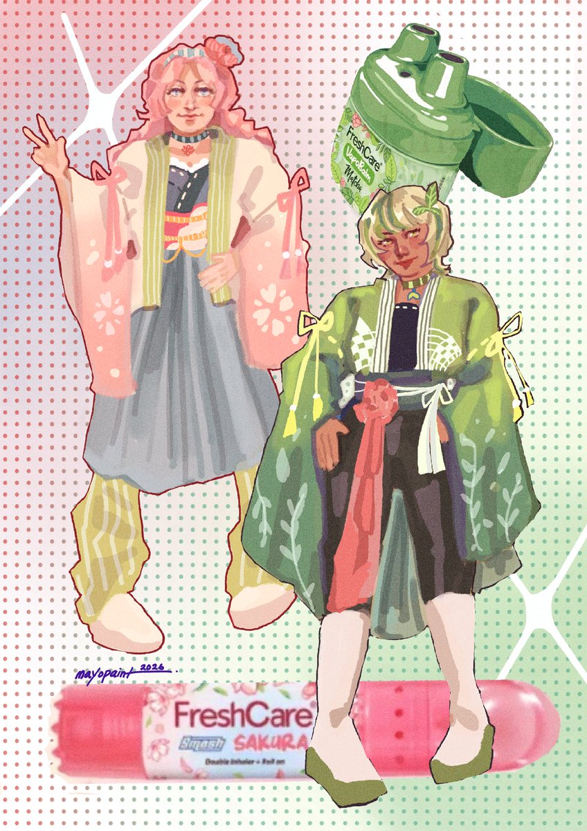 mayopaint's tweet photo. FreshCare Smash-Vapobalm Sakura and Matcha if they turn into girls!!! 💞🌸🌱 https://t.co/ecg8kyzHL0