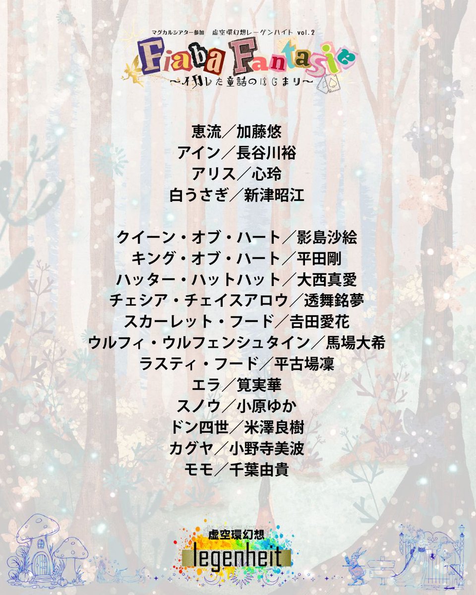 Legenheit_VRF's tweet photo. 『Fiaba Fantasia〜イカレた童話のはじまり〜』
キャラクタービジュアル紹介です✨

#フィアファ https://t.co/W7FVrBi3vT