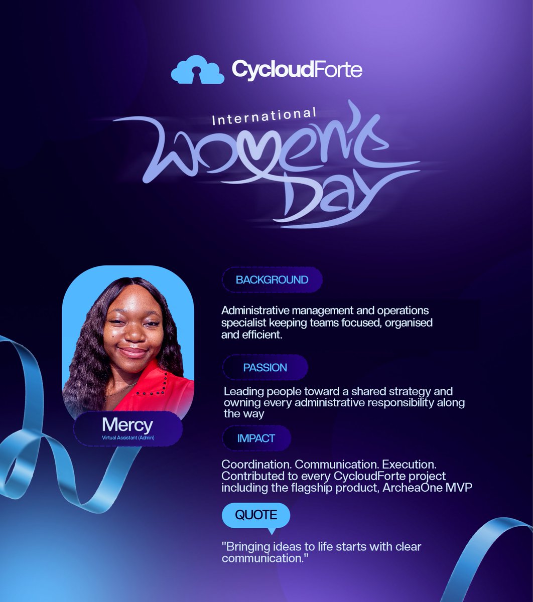 TheCycloudforte's tweet photo. Swipe through to meet the women leading the charge at CycloudForte! 💙 From vision to innovation, they're shaping the future of tech 🙌 #WomenInTech #cycloudforte #iwd2026 https://t.co/lRbLuz7xgy