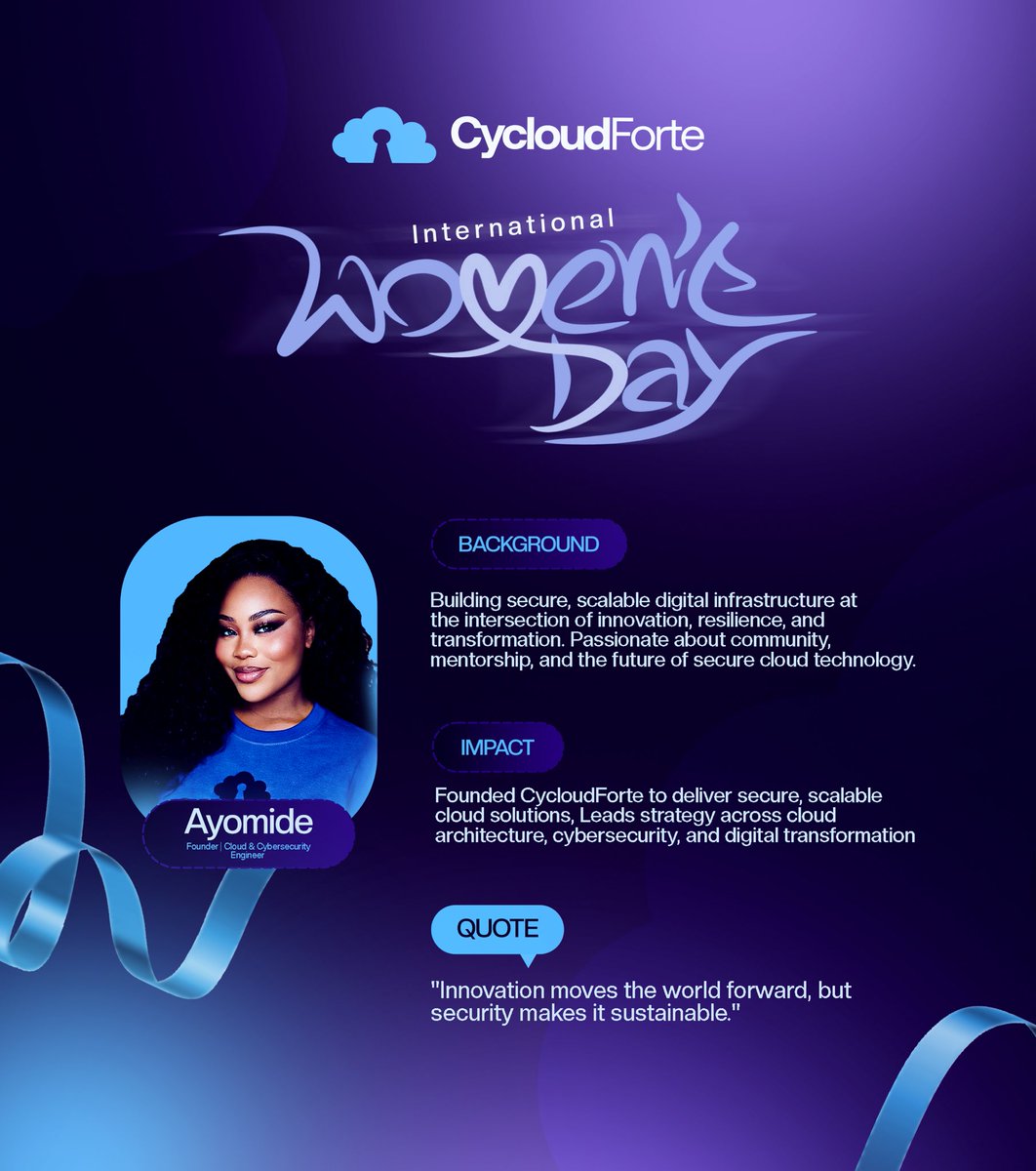 TheCycloudforte's tweet photo. Swipe through to meet the women leading the charge at CycloudForte! 💙 From vision to innovation, they're shaping the future of tech 🙌 #WomenInTech #cycloudforte #iwd2026 https://t.co/lRbLuz7xgy