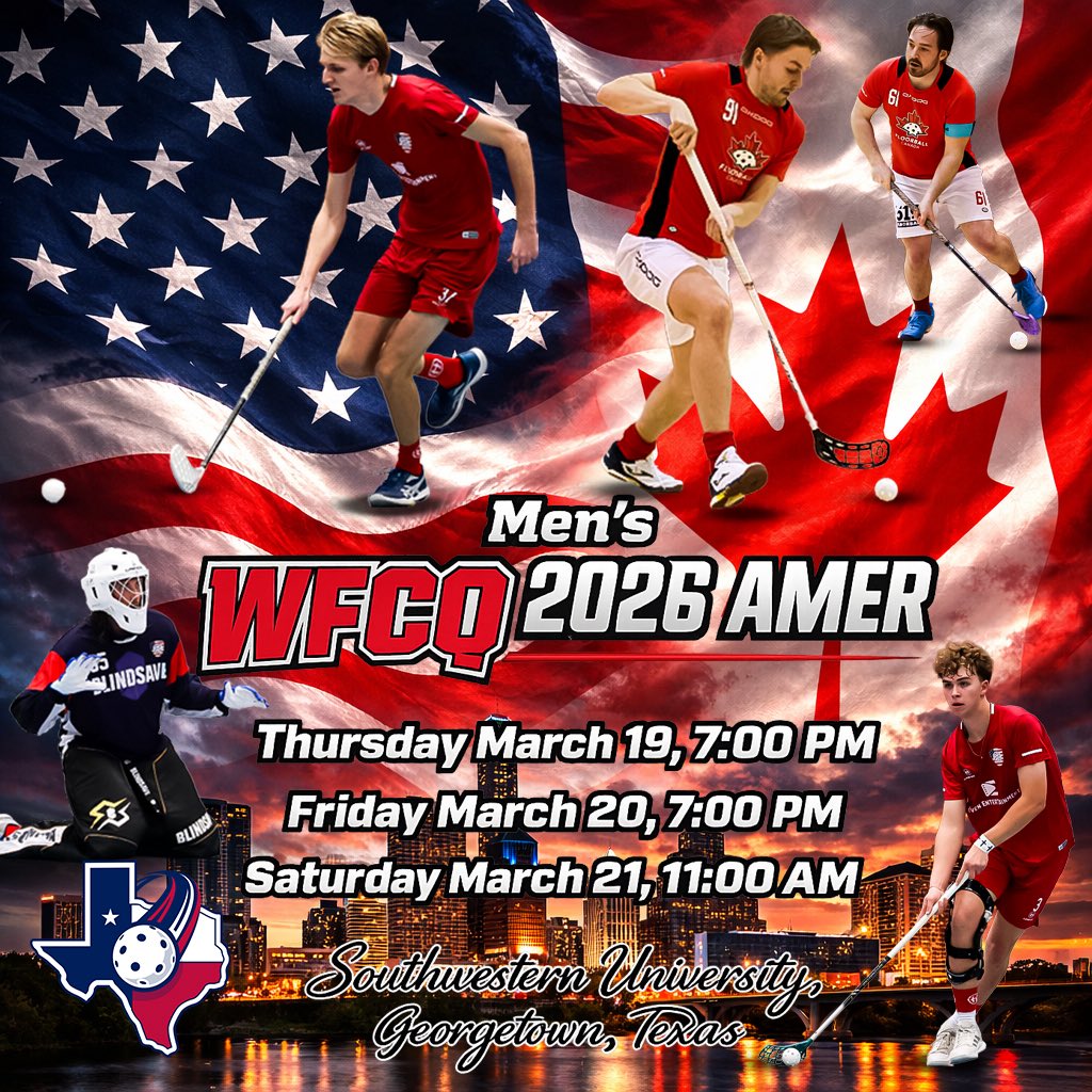 Calling all USA fans🇺🇸📢
We are closing in on the Men’s WFCQ 2026 AMER &amp; we need everybody nearby to come on down and help Team USA qualify for the WFC in Finland, time to get LOUD📢
Welcome to the Southwestern University, Georgetown, TX⭐
#floorball #wfc2026 #freeoflimits