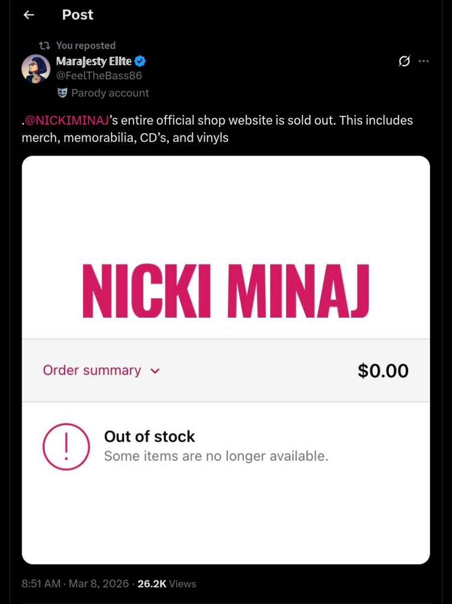 Nicki_Arts's tweet photo. Sold Out Minaj strikes again.

Oh no! The BarbBots figured out how to use credit cards.
Beep boo beep🤖 https://t.co/QAjdiHNa6v